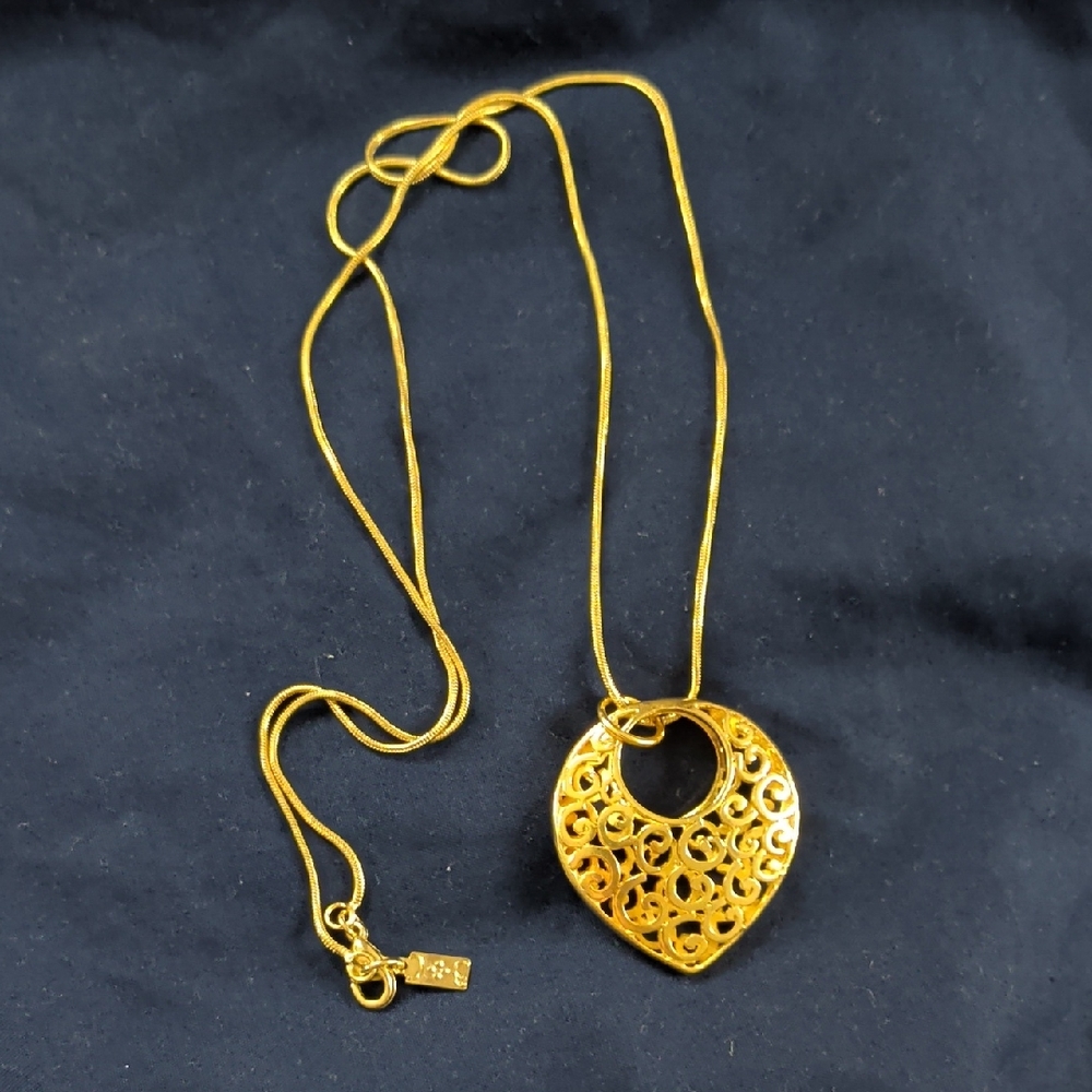 tba Gold Tone Filigree Heart Locket Necklace
